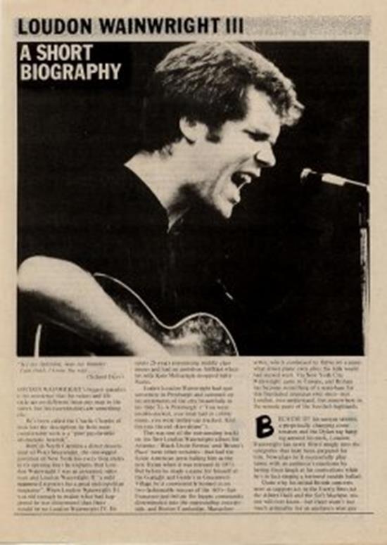 Loudon Wainwright III Interview/article ZigZag mag 1975 - Picture 1 of 1